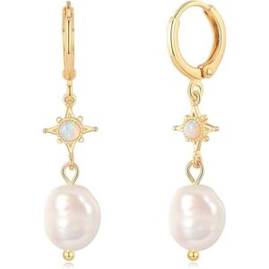 18K Gold-Plated Star-Stone & White Pearl Huggie Hoop Earrings
