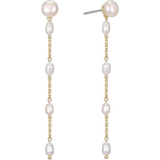 51fojMSdLNL._AC_SY535_ Elegant 18K Gold-Plated Freshwater Pearl Long Dangle Earrings