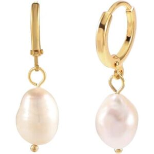 Elegant 18K Gold-Plated Irregular Pearl Huggie Hoop Earrings